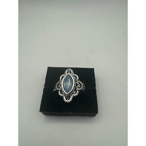 Blue Opal Look Marquise Cut Silver Tone Stretch Ring